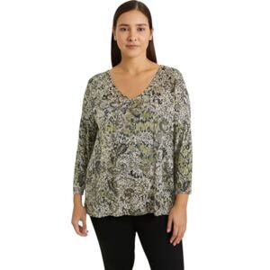 BASIC EDITIONS Women's Blouse 3X Cotton Polyester Paisley Beaded